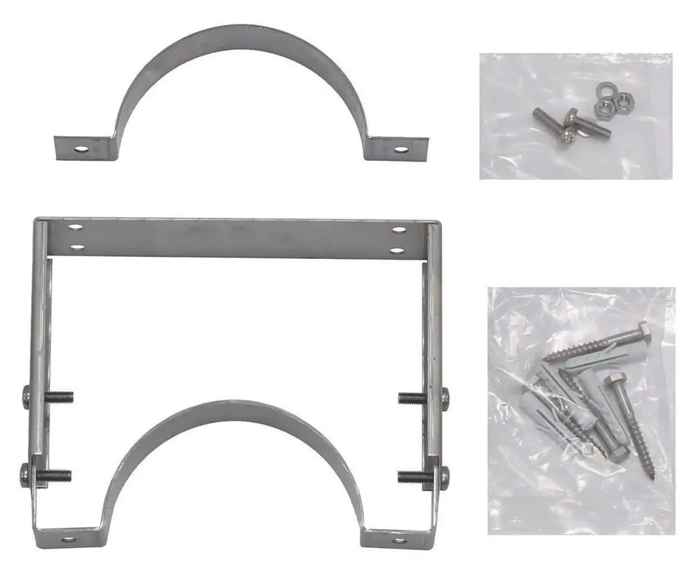 Edelstahl Wandhalterung mit zwei Halbschalen und Montagezubehör, geeignet für Vaillant Produkte, zur festen Befestigung an Wänden.